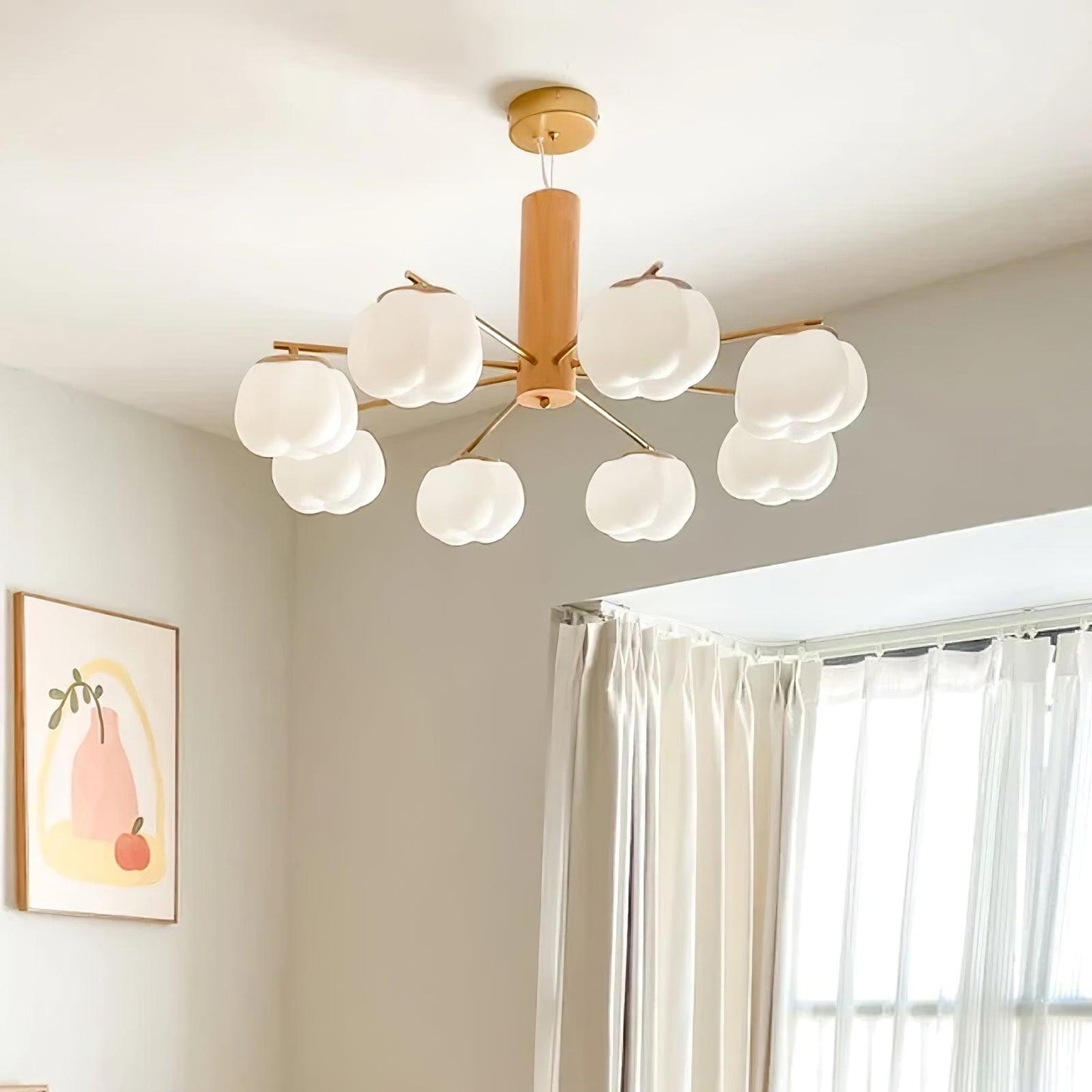 Elegant Cotton Balls Chandelier - Soft Glow & Adjustable Height