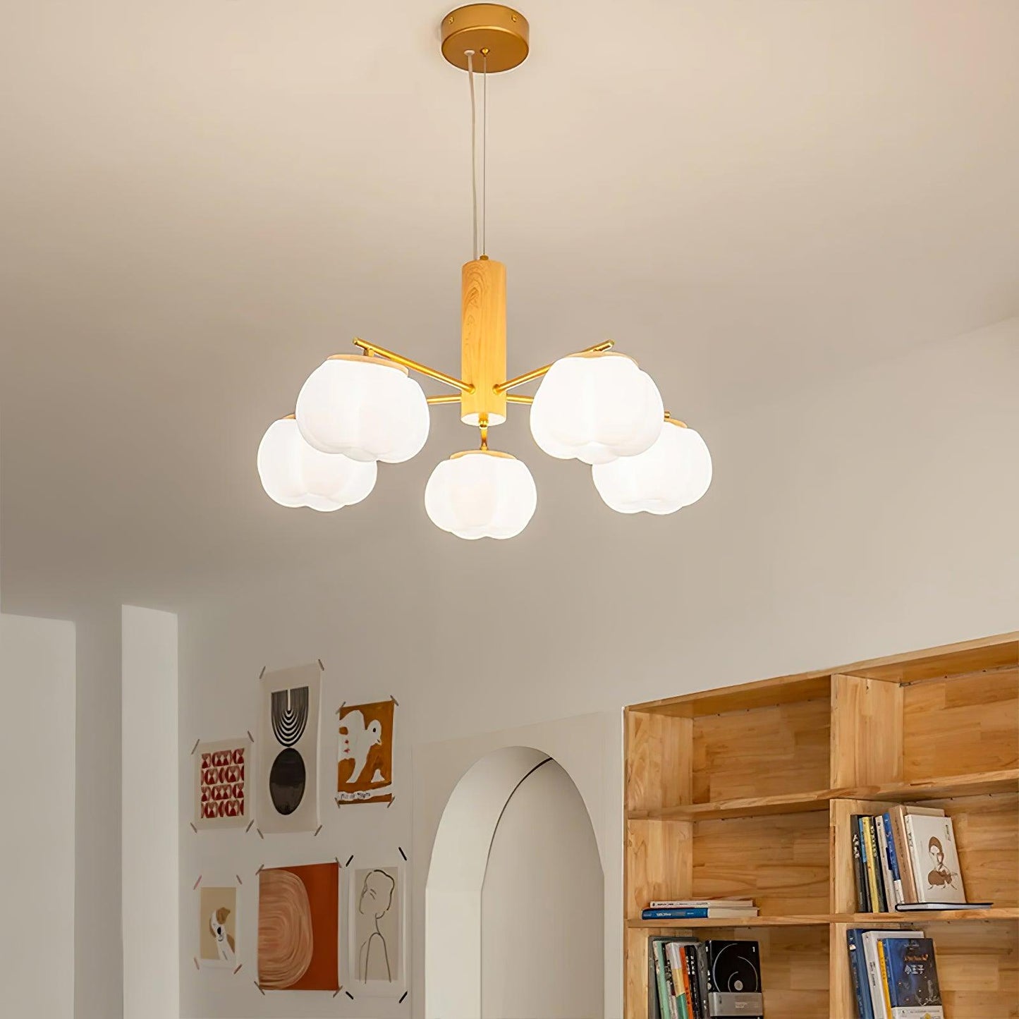 Elegant Cotton Balls Chandelier - Soft Glow & Adjustable Height