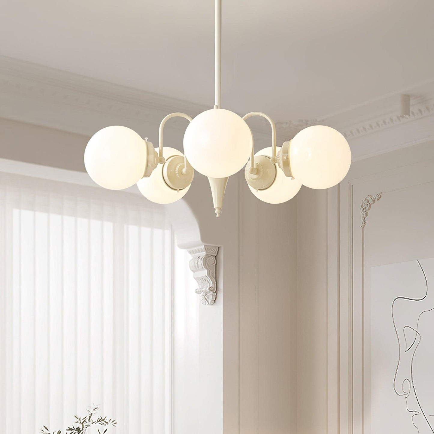 Elegant Cream Ball Chandelier with Adjustable Lighting & Modern Design