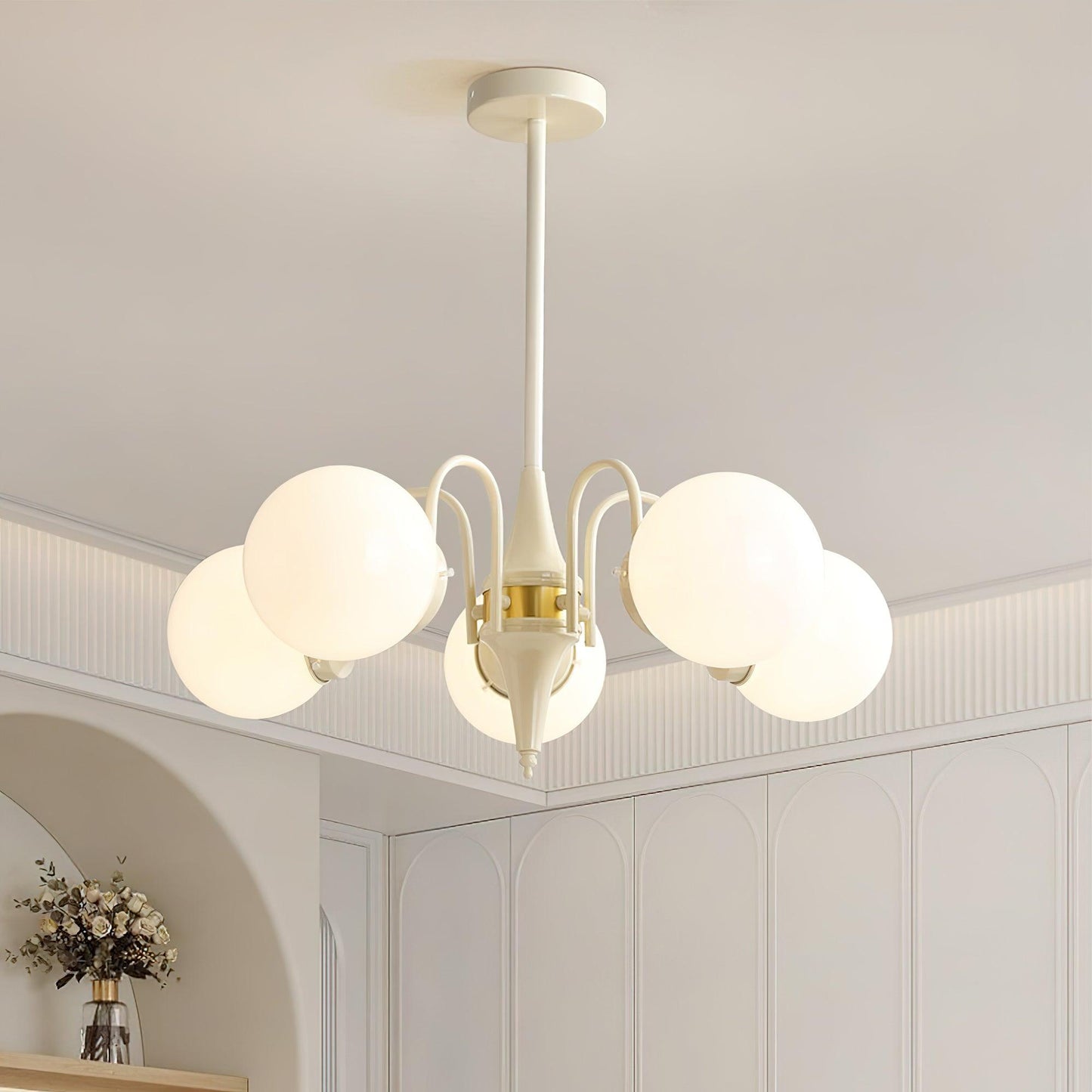Elegant Cream Ball Chandelier with Adjustable Lighting & Modern Design