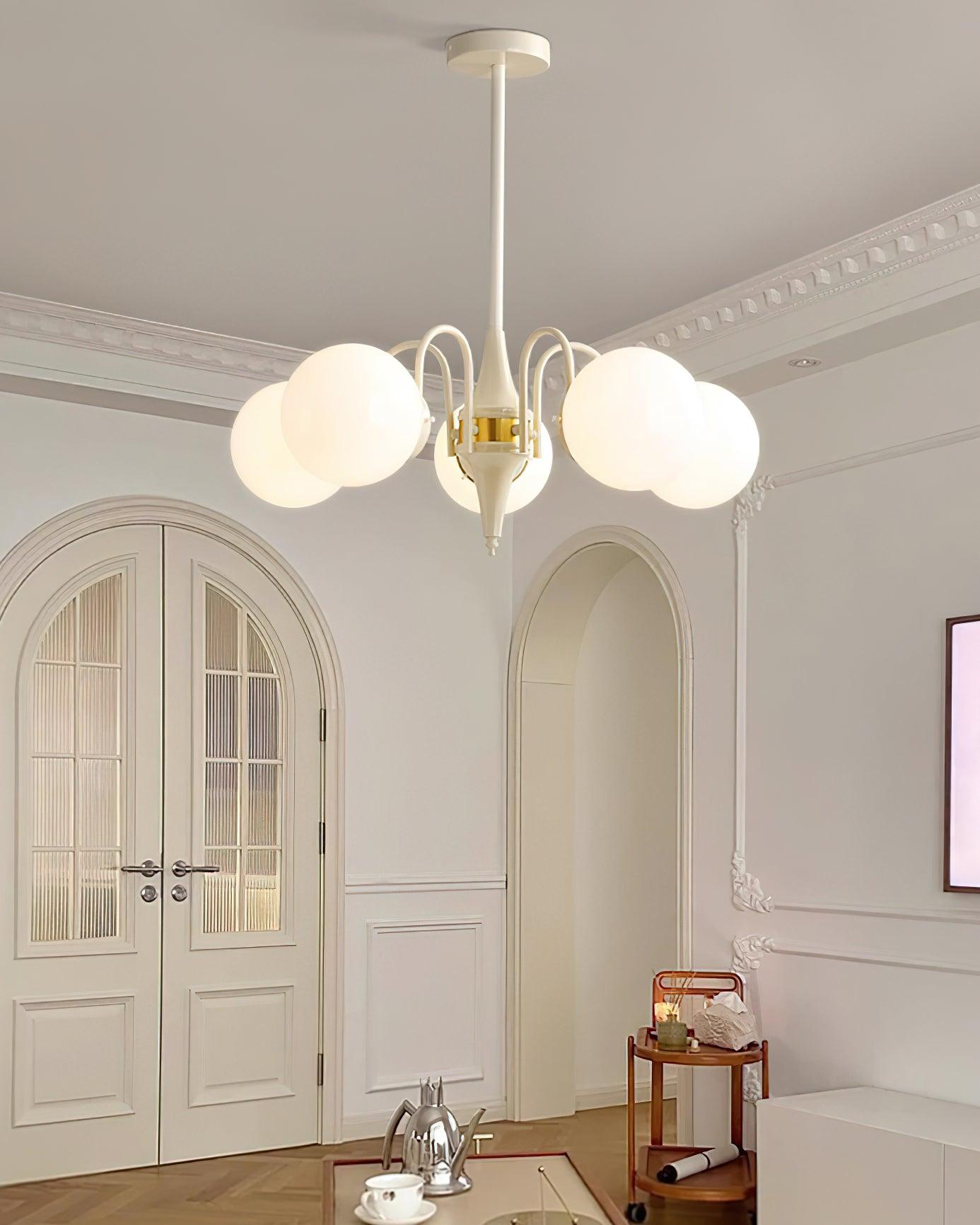 Elegant Cream Ball Chandelier with Adjustable Lighting & Modern Design