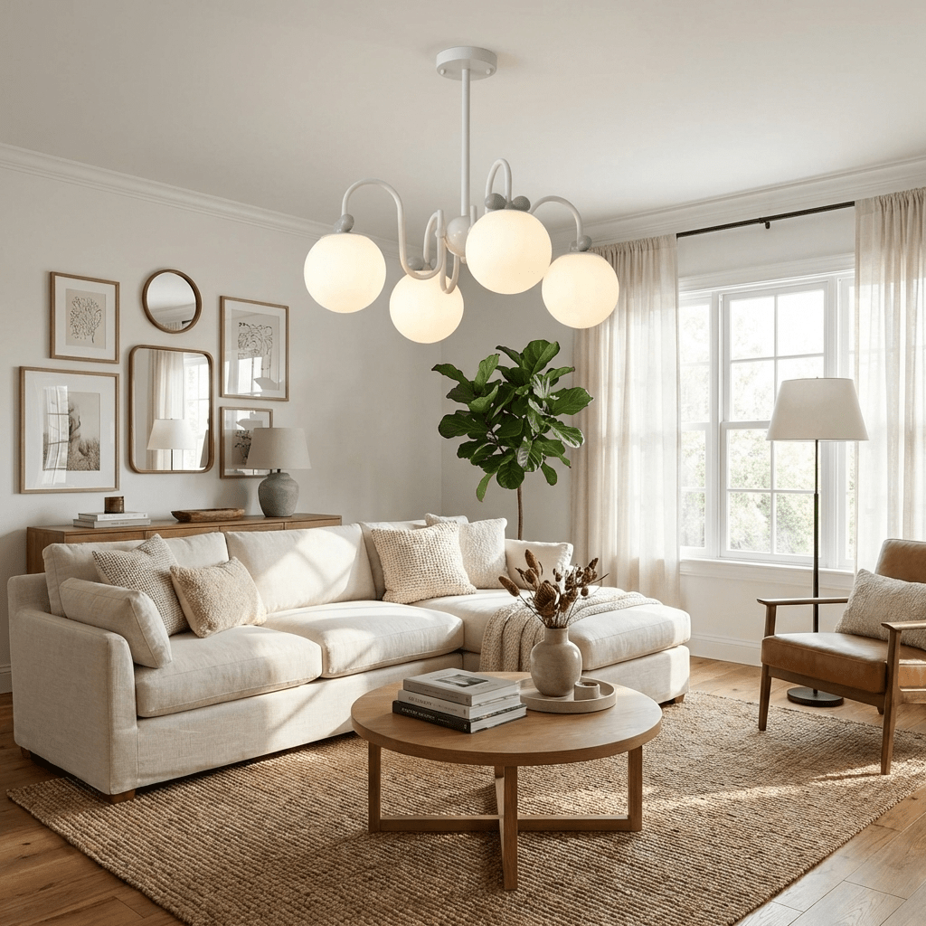 Elegant Cream Cherry Chandelier with Adjustable Brightness & Crystal A