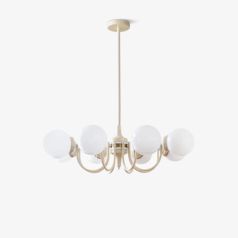 Elegant Cream Glass Ball Chandelier with Adjustable Height & Soft Glow