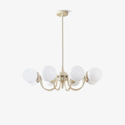 Elegant Cream Glass Ball Chandelier with Adjustable Height & Soft Glow