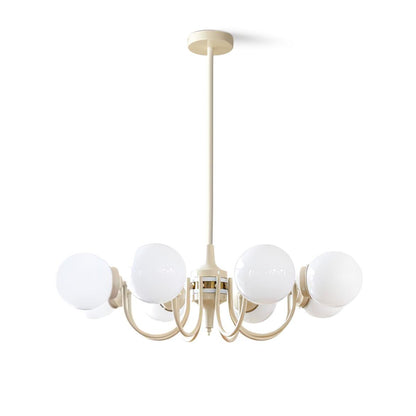 Elegant Cream Glass Ball Chandelier with Adjustable Height & Soft Glow