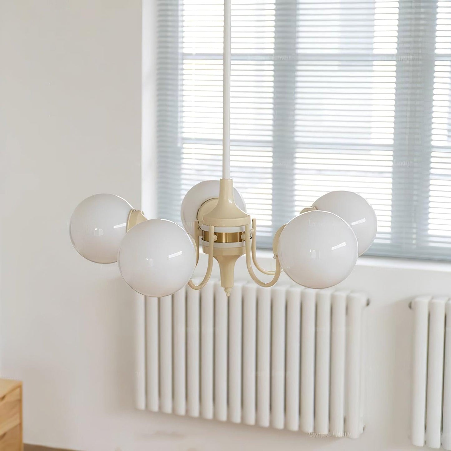 Elegant Cream Glass Ball Chandelier with Adjustable Height & Soft Glow
