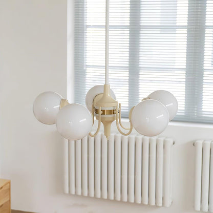 Elegant Cream Glass Ball Chandelier with Adjustable Height & Soft Glow