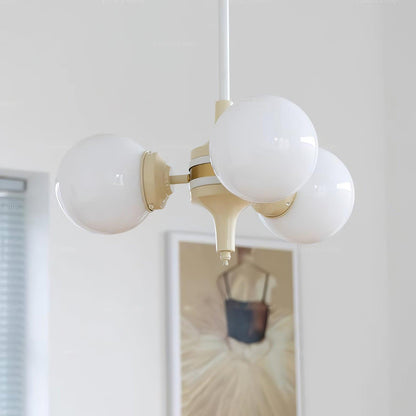 Elegant Cream Glass Ball Chandelier with Adjustable Height & Soft Glow