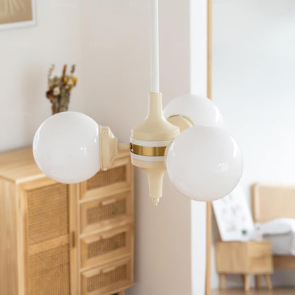 Elegant Cream Glass Ball Chandelier with Adjustable Height & Soft Glow