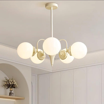 Elegant Cream Glass Ball Chandelier with Adjustable Height & Soft Glow
