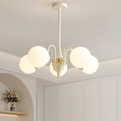 Elegant Cream Glass Ball Chandelier with Adjustable Height & Soft Glow