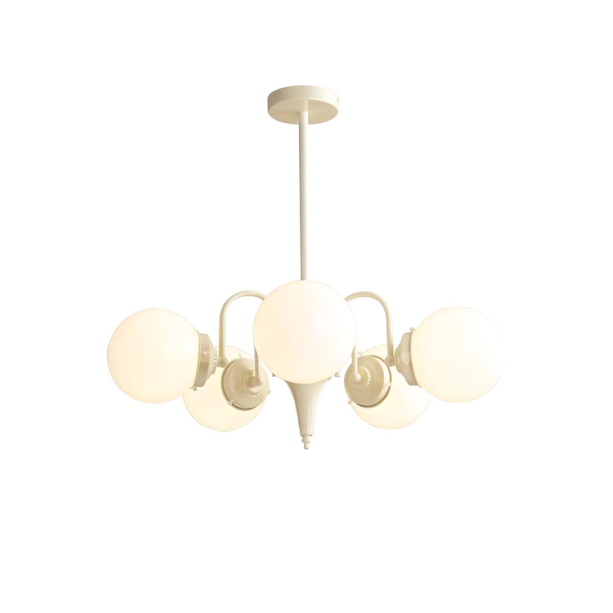 Elegant Cream Glass Ball Chandelier with Adjustable Height & Soft Glow