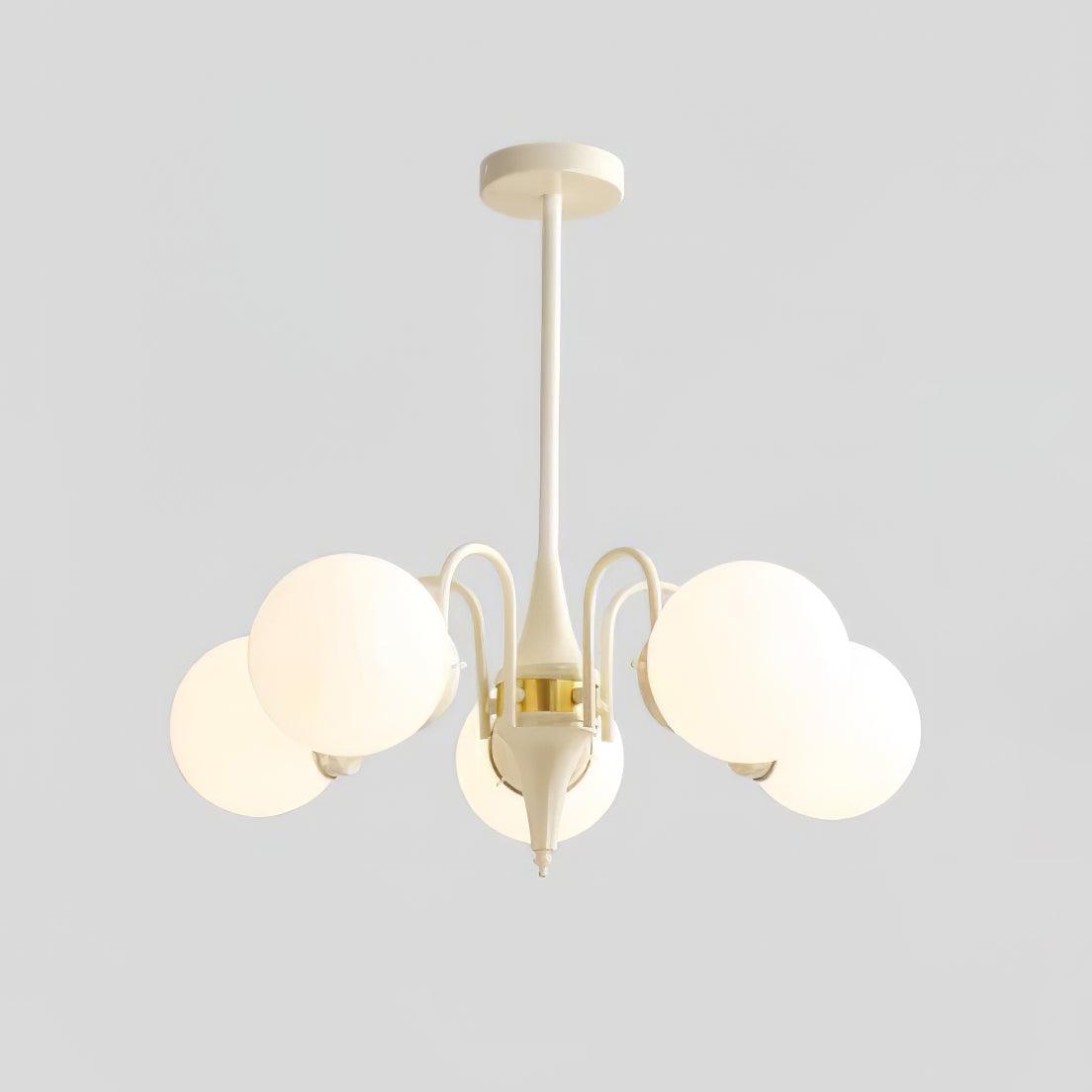 Elegant Cream Glass Ball Chandelier with Adjustable Height & Soft Glow