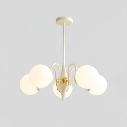 Elegant Cream Glass Ball Chandelier with Adjustable Height & Soft Glow