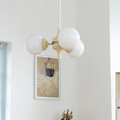 Elegant Cream Glass Ball Chandelier with Adjustable Height & Soft Glow