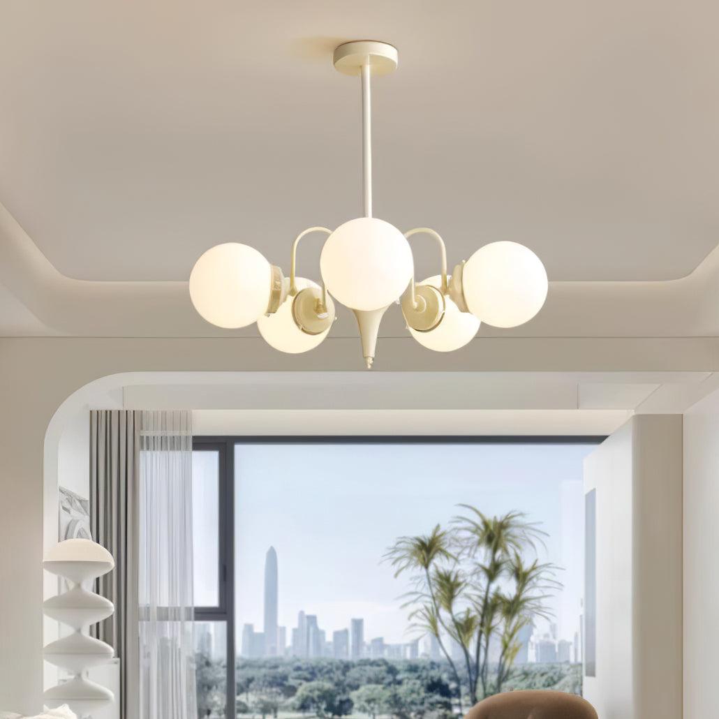 Elegant Cream Glass Ball Chandelier with Adjustable Height & Soft Glow