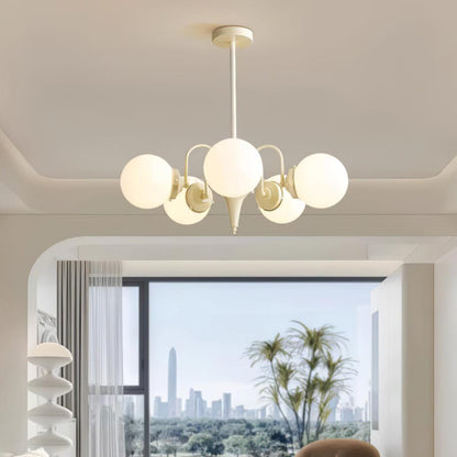 Elegant Cream Glass Ball Chandelier with Adjustable Height & Soft Glow
