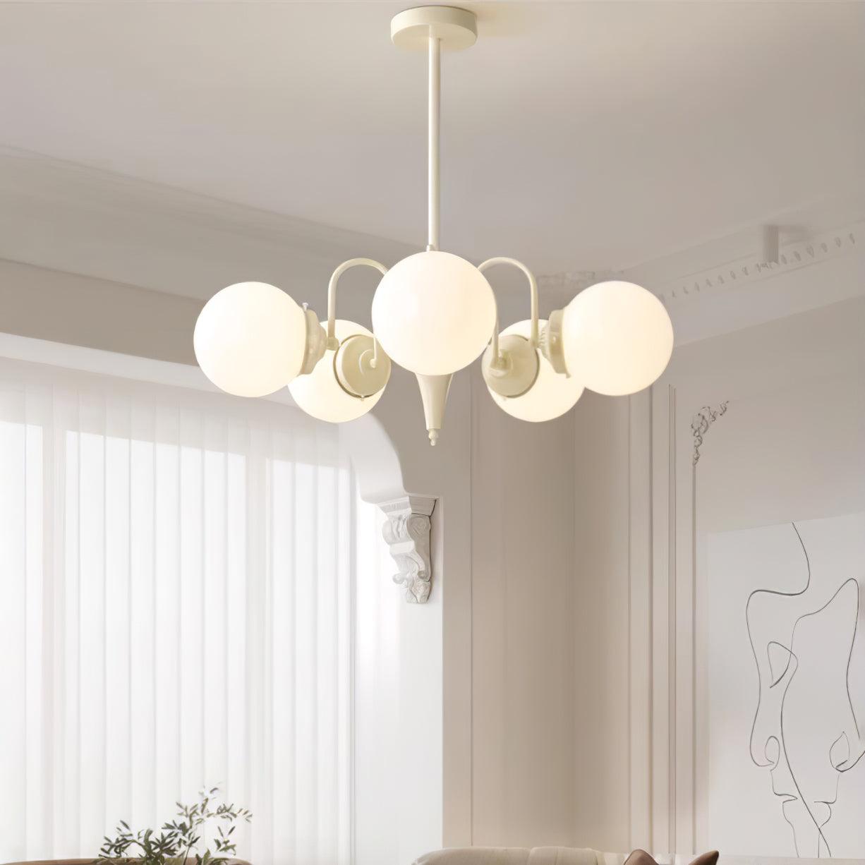 Elegant Cream Glass Ball Chandelier with Adjustable Height & Soft Glow