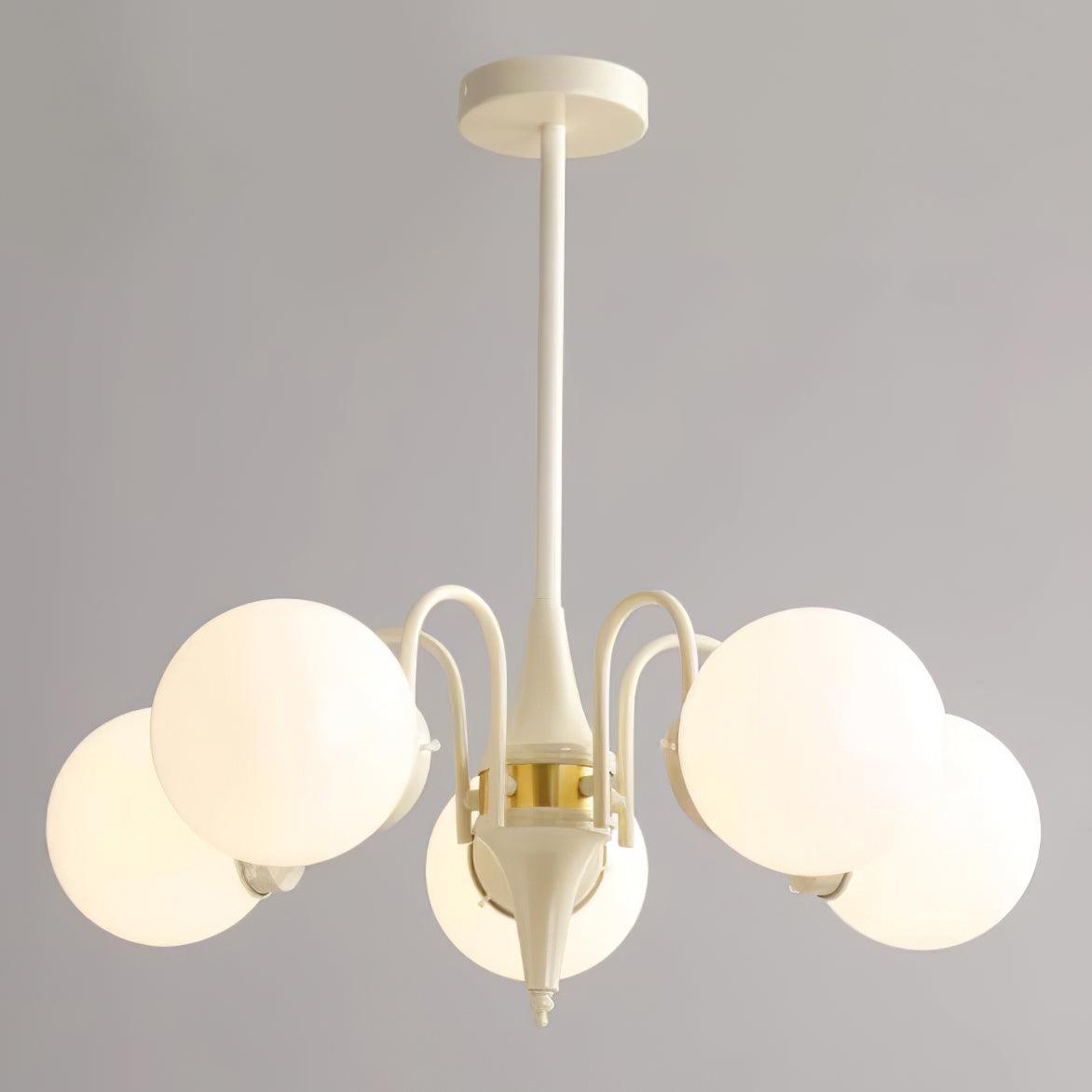Elegant Cream Glass Ball Chandelier with Adjustable Height & Soft Glow