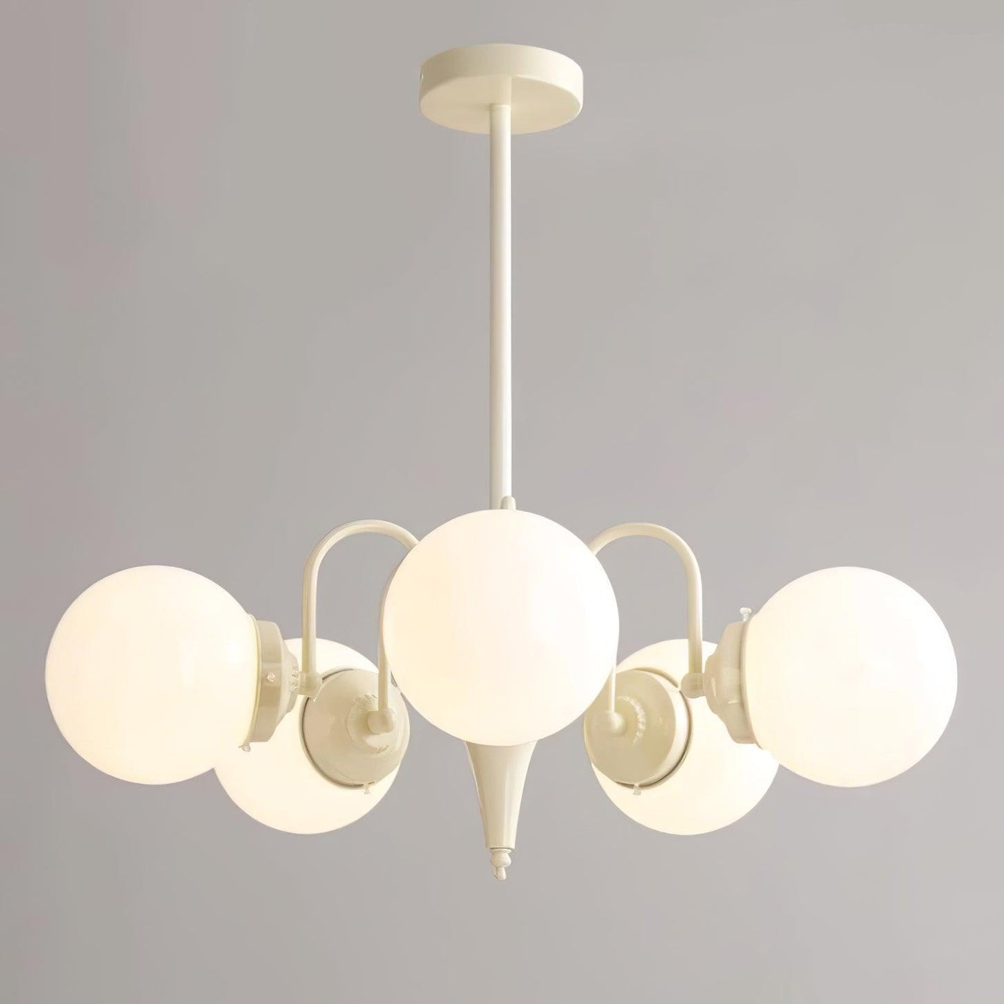 Elegant Cream Glass Ball Chandelier with Adjustable Height & Soft Glow