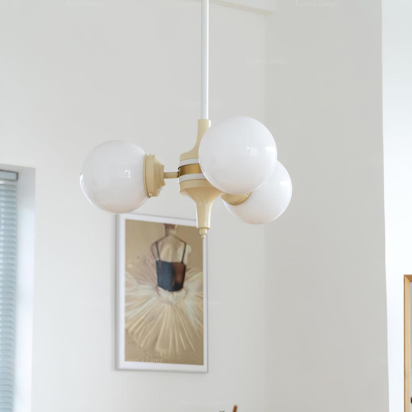 Elegant Cream Glass Ball Chandelier with Adjustable Height & Soft Glow