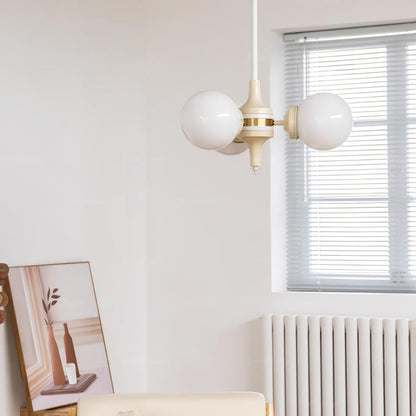 Elegant Cream Glass Ball Chandelier with Adjustable Height & Soft Glow