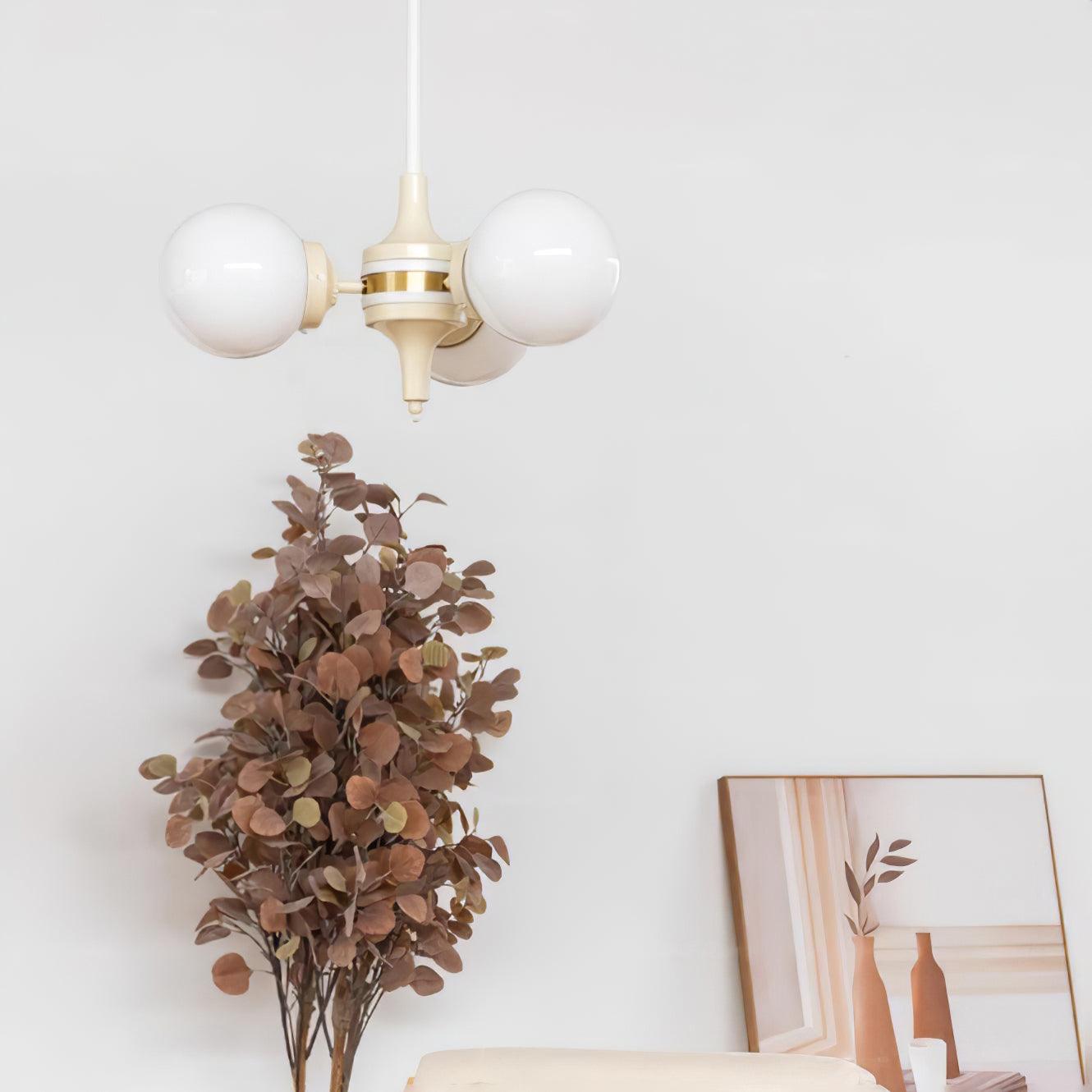 Elegant Cream Glass Ball Chandelier with Adjustable Height & Soft Glow