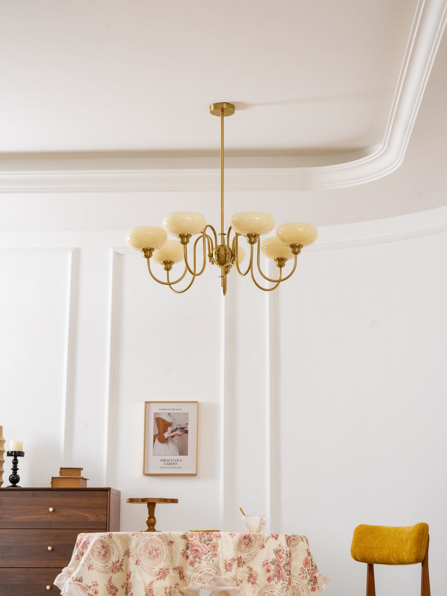 Creamy Persimmon Chandelier - Elegant Design with Adjustable Height &