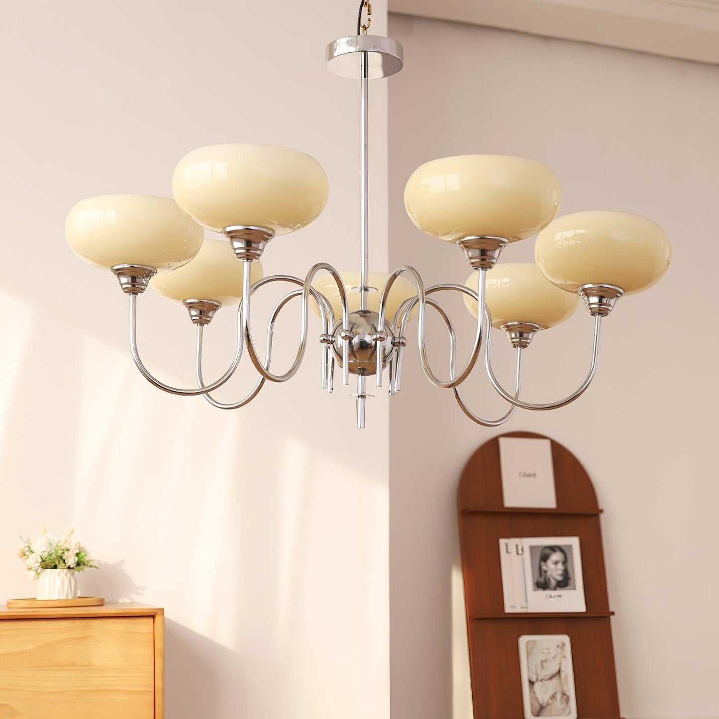 Creamy Persimmon Chandelier - Elegant Design with Adjustable Height &