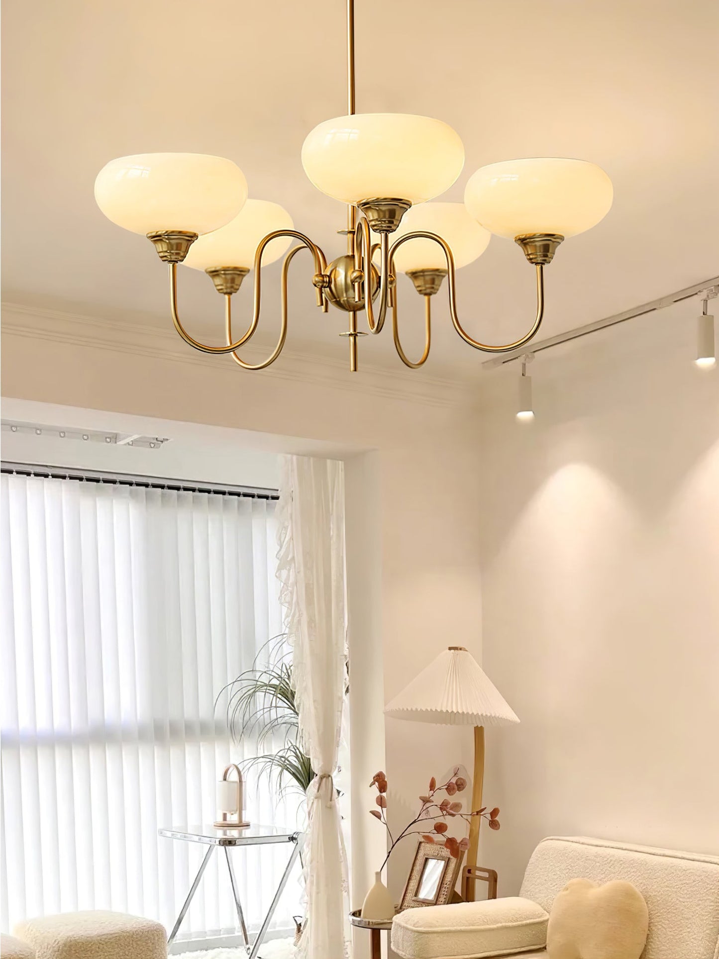 Creamy Persimmon Chandelier - Elegant Design with Adjustable Height &