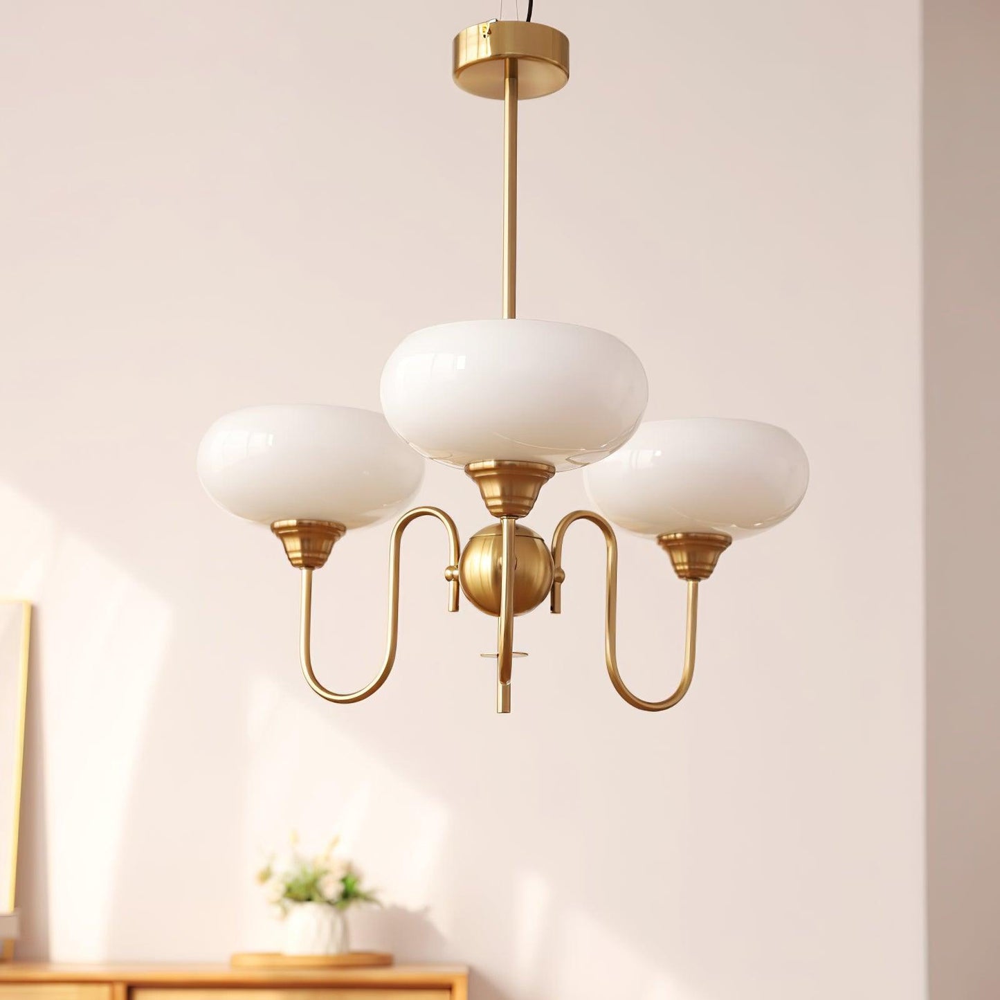 Creamy Persimmon Chandelier - Elegant Design with Adjustable Height &