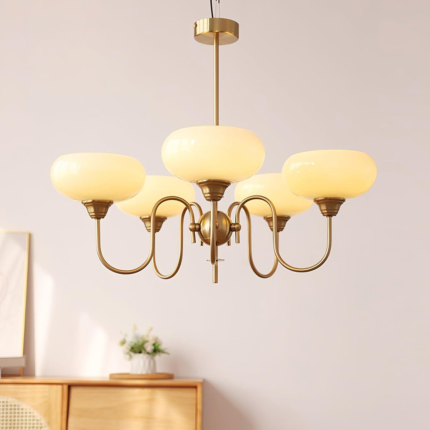 Creamy Persimmon Chandelier - Elegant Design with Adjustable Height &