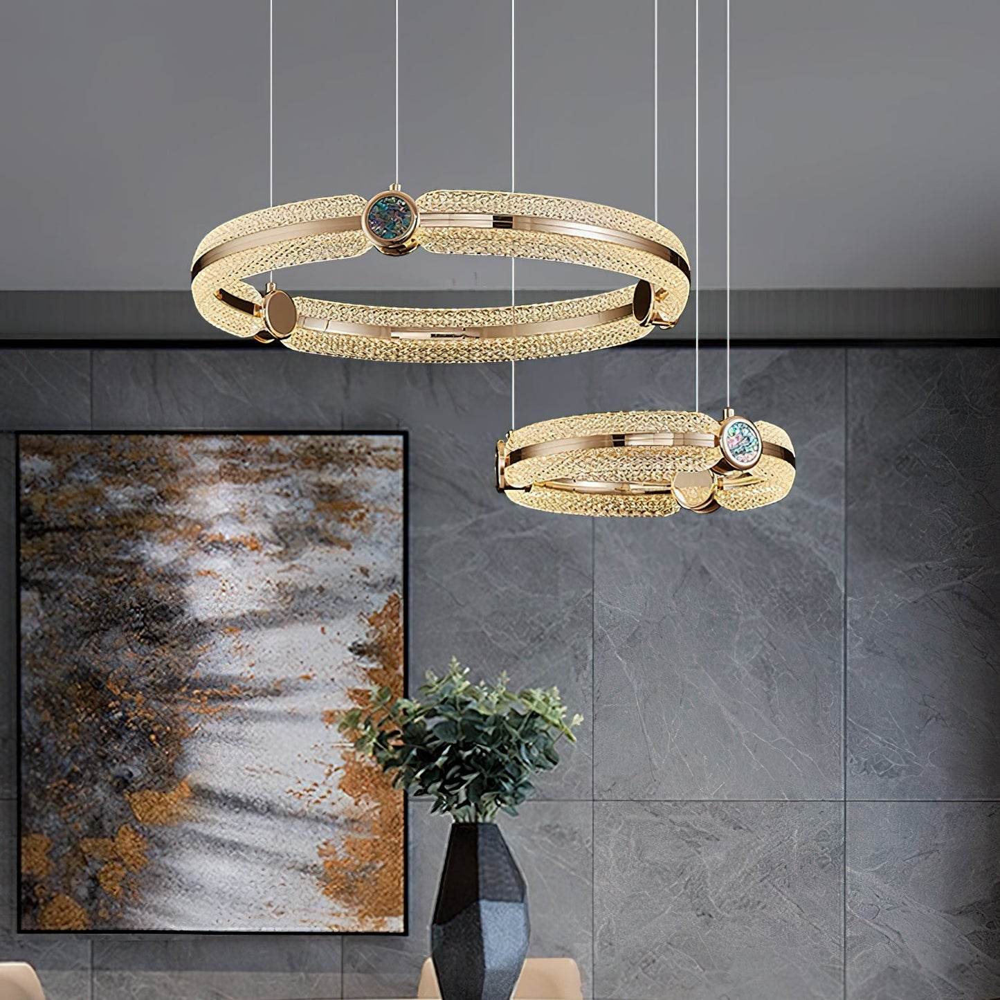 Modern Creative Ring Chandelier - Adjustable Brightness & Elegant Desi