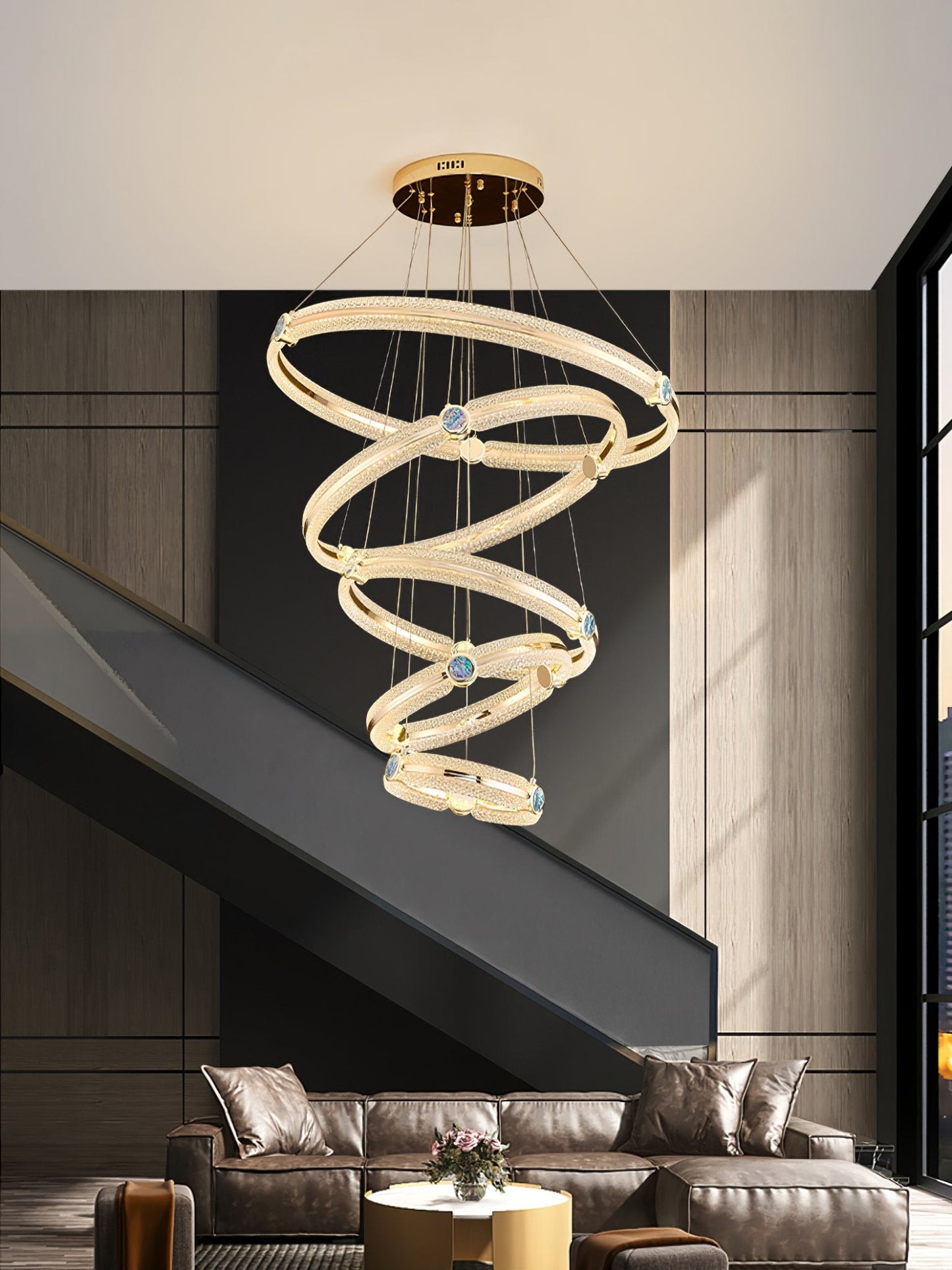 Modern Creative Ring Chandelier - Adjustable Brightness & Elegant Desi