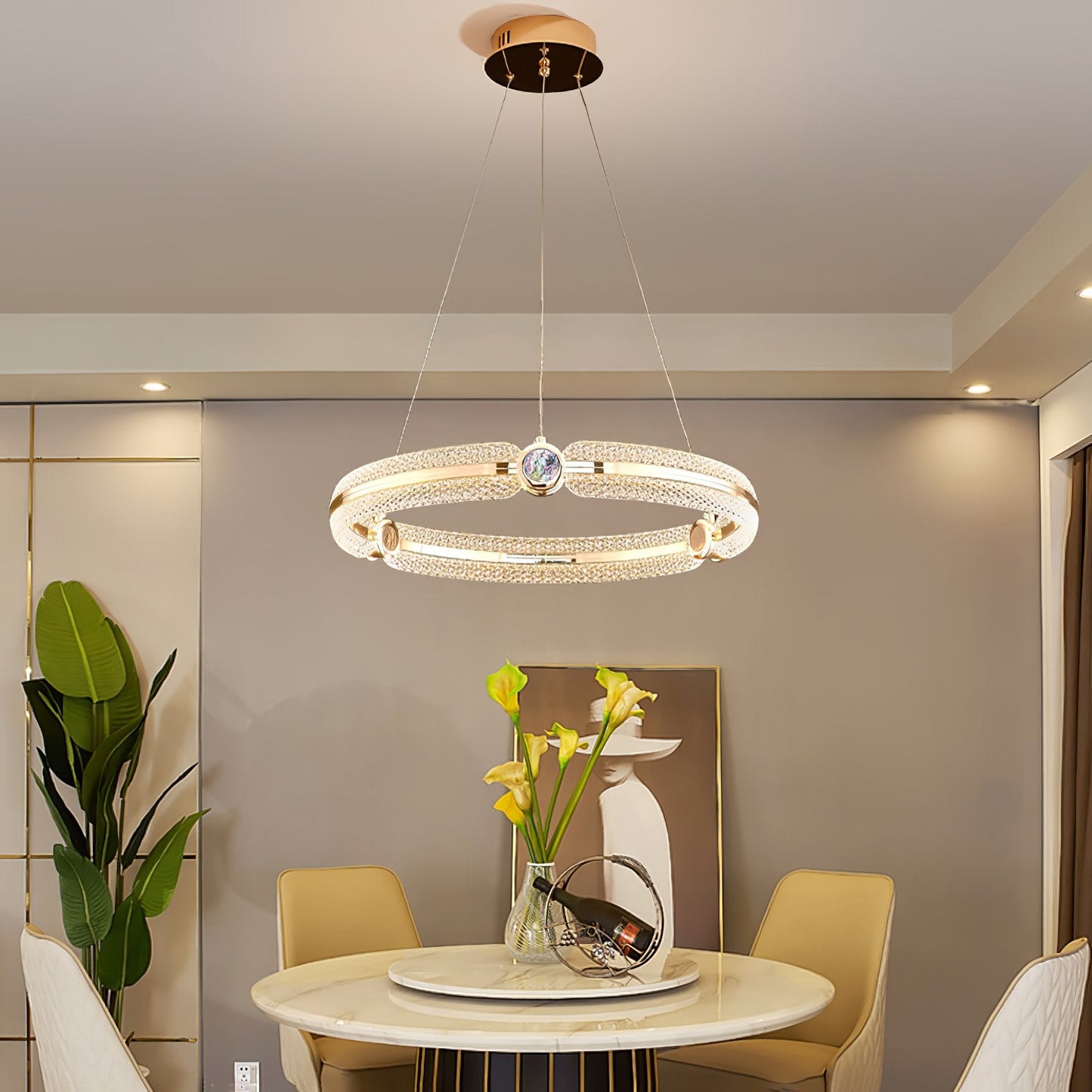 Modern Creative Ring Chandelier - Adjustable Brightness & Elegant Desi