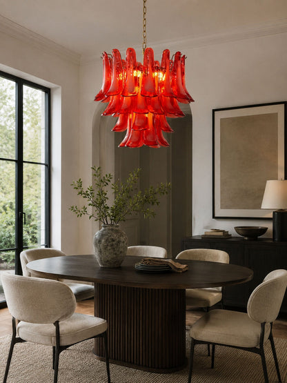 Crimson Glass Petals Chandelier - Elegant Design with Adjustable Heigh
