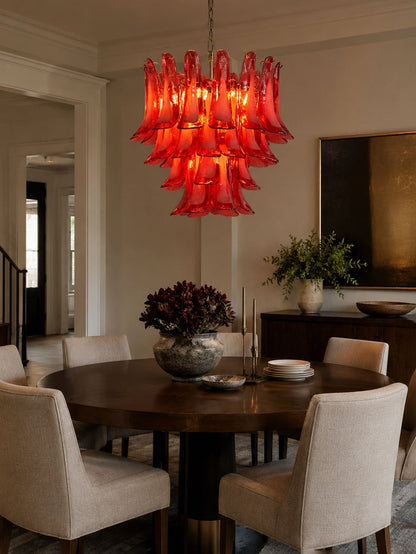 Crimson Glass Petals Chandelier - Elegant Design with Adjustable Heigh