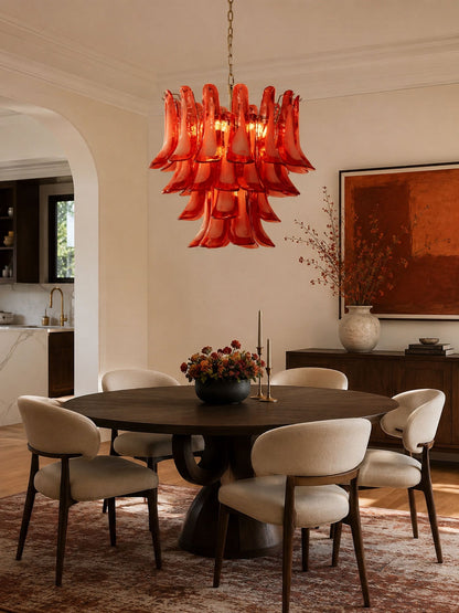 Crimson Glass Petals Chandelier - Elegant Design with Adjustable Heigh