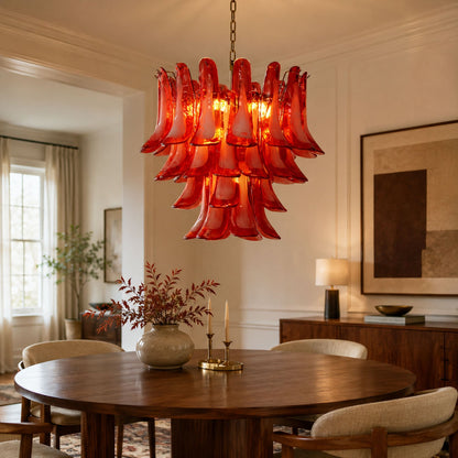 Crimson Glass Petals Chandelier - Elegant Design with Adjustable Heigh