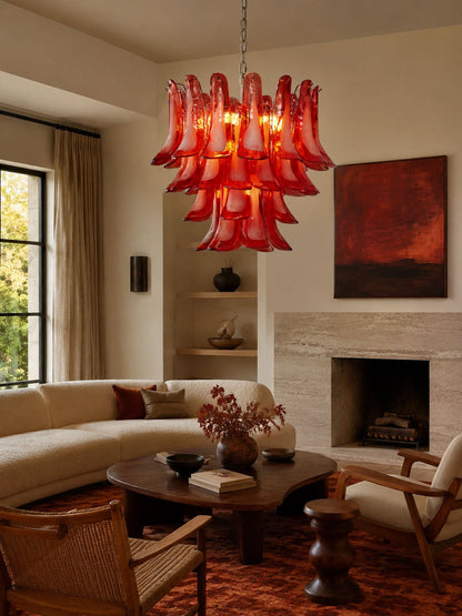 Crimson Glass Petals Chandelier - Elegant Design with Adjustable Heigh