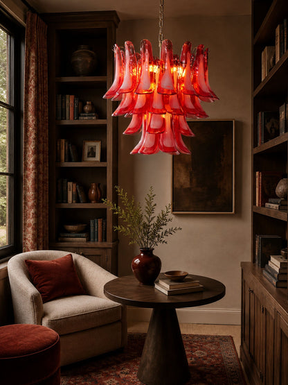 Crimson Glass Petals Chandelier - Elegant Design with Adjustable Heigh