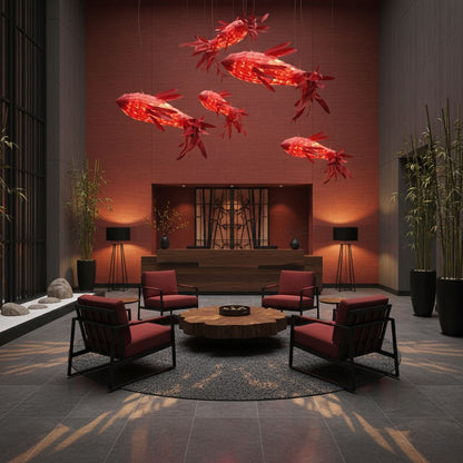 Crimson Swirl Koi Chandelier - Elegant Design with Adjustable Height