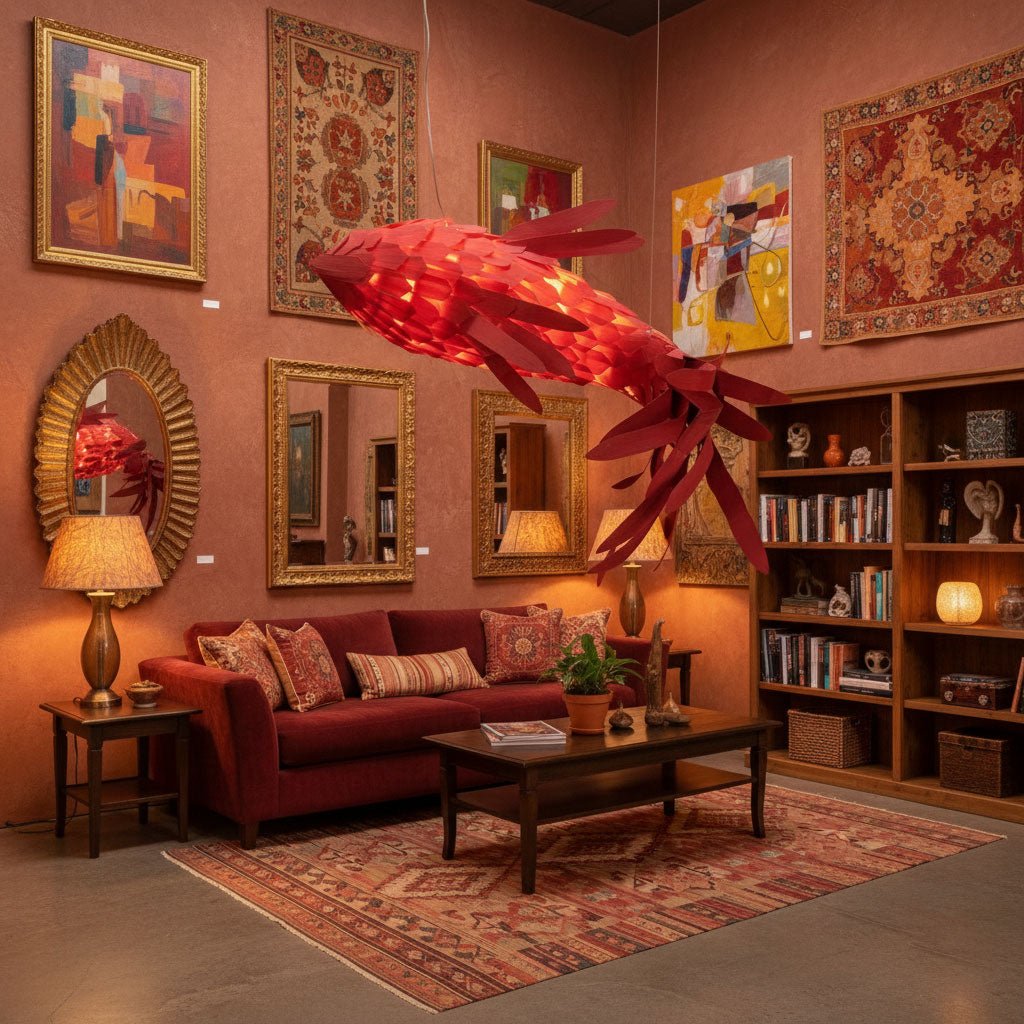 Crimson Swirl Koi Chandelier - Elegant Design with Adjustable Height