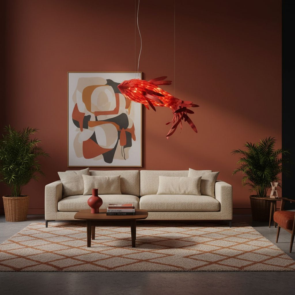Crimson Swirl Koi Chandelier - Elegant Design with Adjustable Height