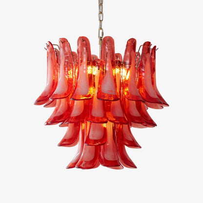 Crimson Glass Petals Chandelier - Elegant Design with Adjustable Heigh