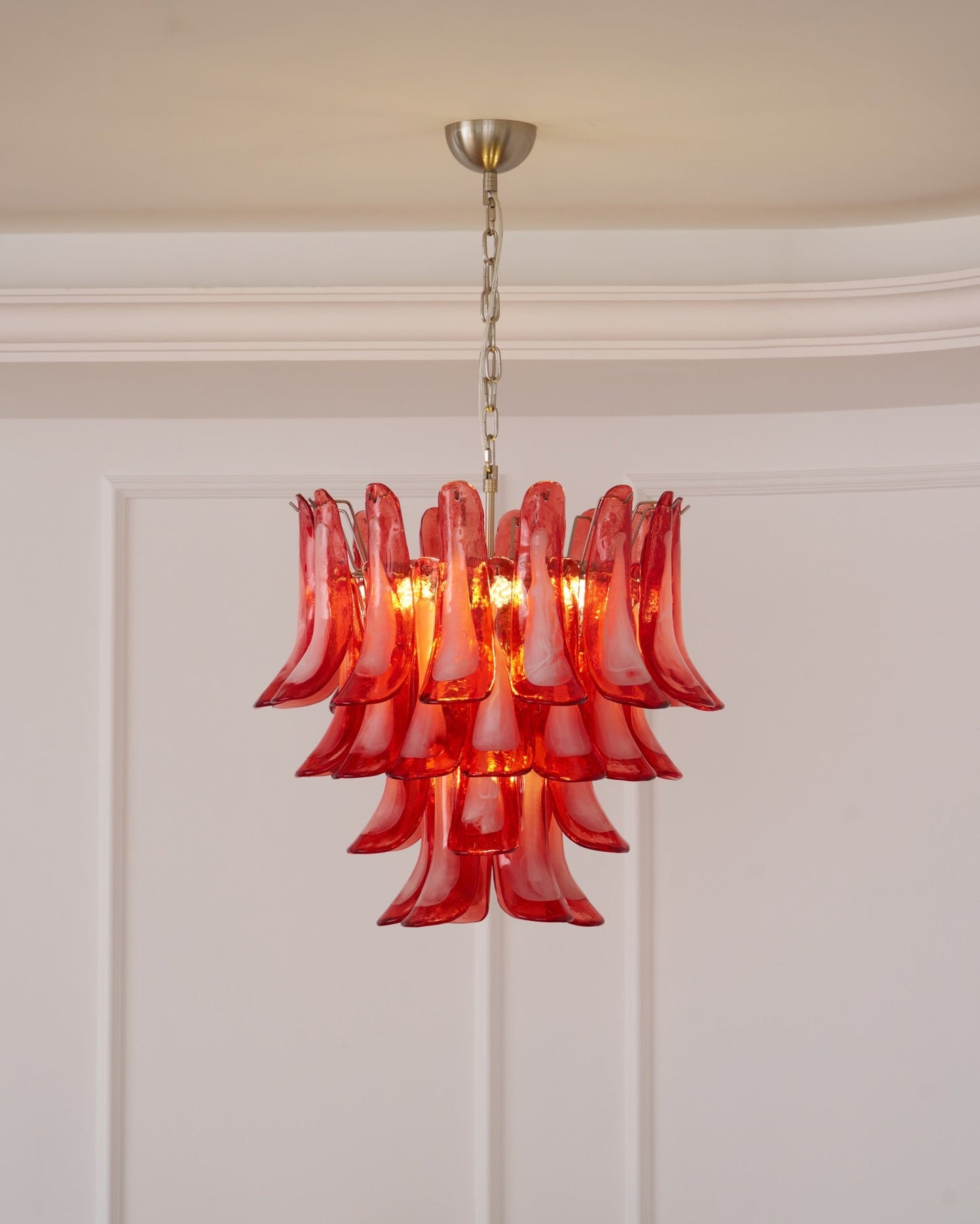 Crimson Glass Petals Chandelier - Elegant Design with Adjustable Heigh