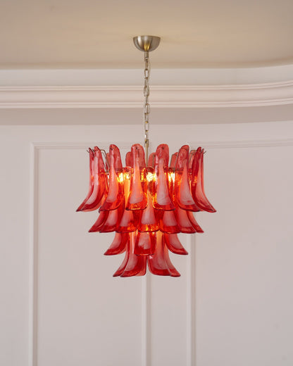 Crimson Glass Petals Chandelier - Elegant Design with Adjustable Heigh