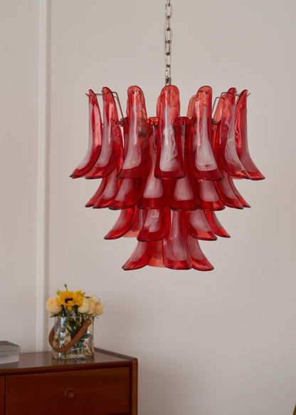 Crimson Glass Petals Chandelier - Elegant Design with Adjustable Heigh