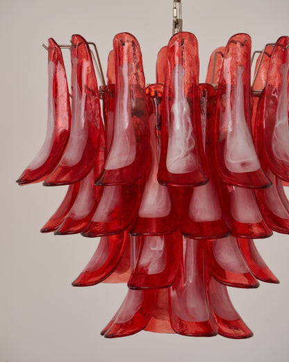 Crimson Glass Petals Chandelier - Elegant Design with Adjustable Heigh