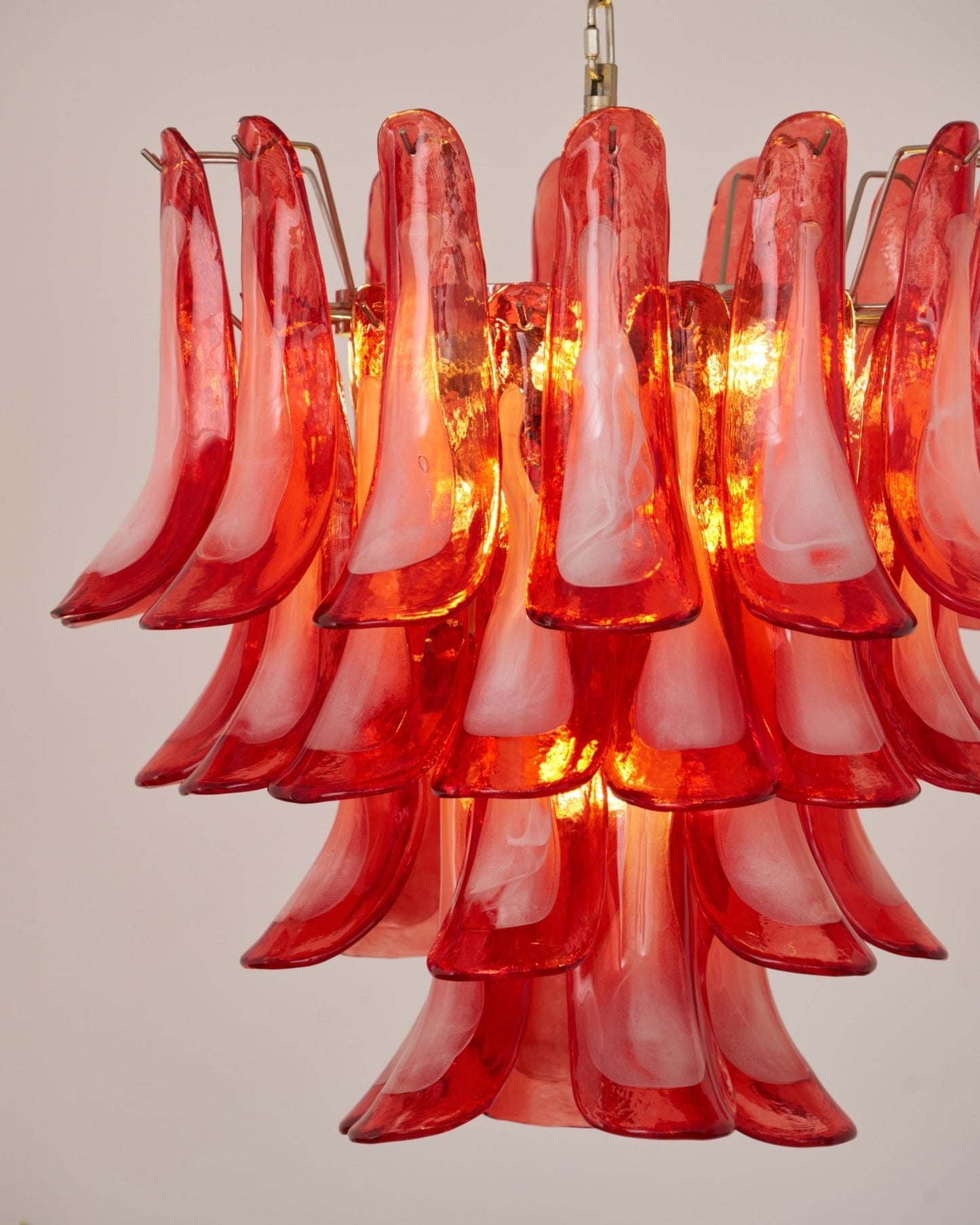 Crimson Glass Petals Chandelier - Elegant Design with Adjustable Heigh